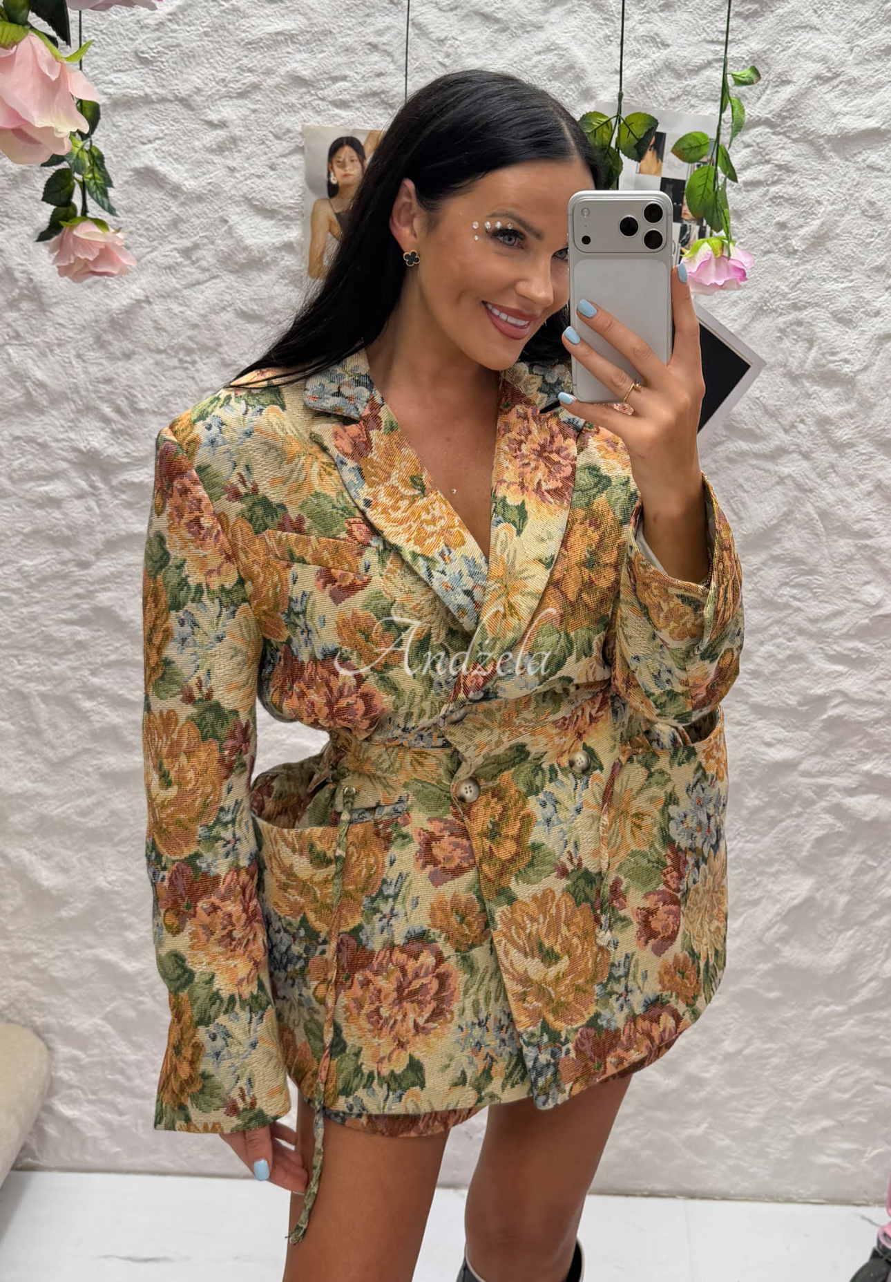 Žakardové dvojradové bavlnené kvetinové sako La Milla Kris béžová