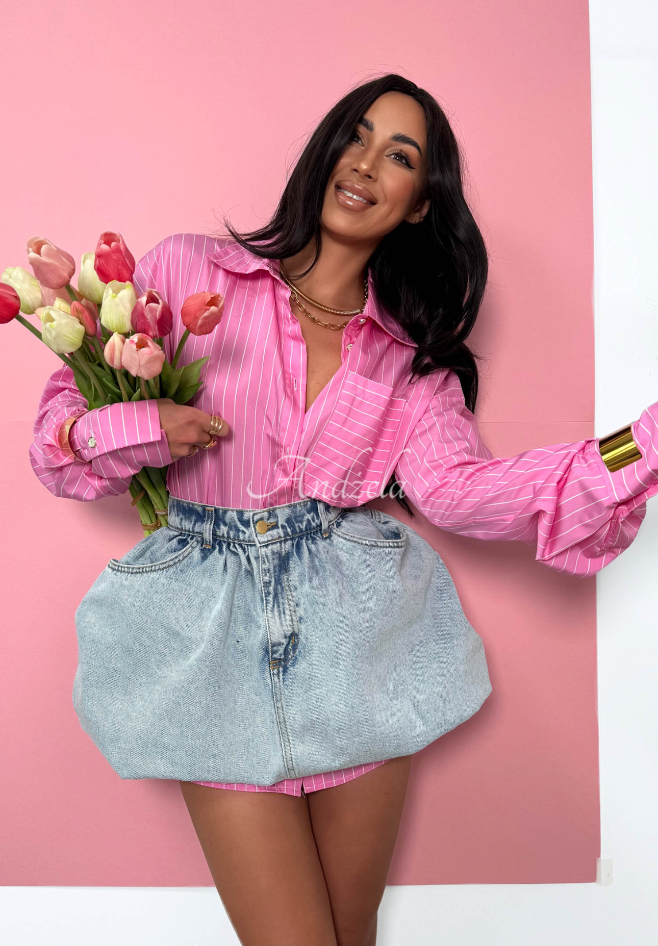 Bavlnená pásikavá oversize košeľa La Milla Sophie ružová