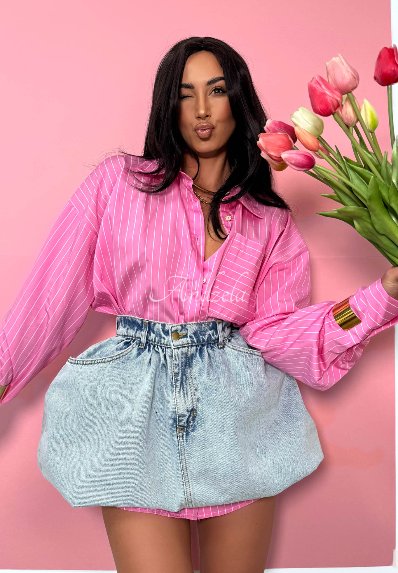 Bavlnená pásikavá oversize košeľa La Milla Sophie ružová