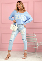 Nohavice jeanowe skinny z naszywkami My Big Heart svetlomodré