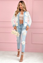 džínsová Košeľa z koronką Ask Me Why biało-modrá