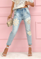 Nohavice džínosové skinny z naszywkami Love Flowers svetlomodré