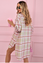 Długa Košeľa oversize w kratę Feeling Springy púdrovo ružová