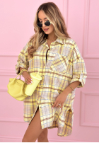 Długa Košeľa oversize w kratę Feeling Springy púdrovo ružová