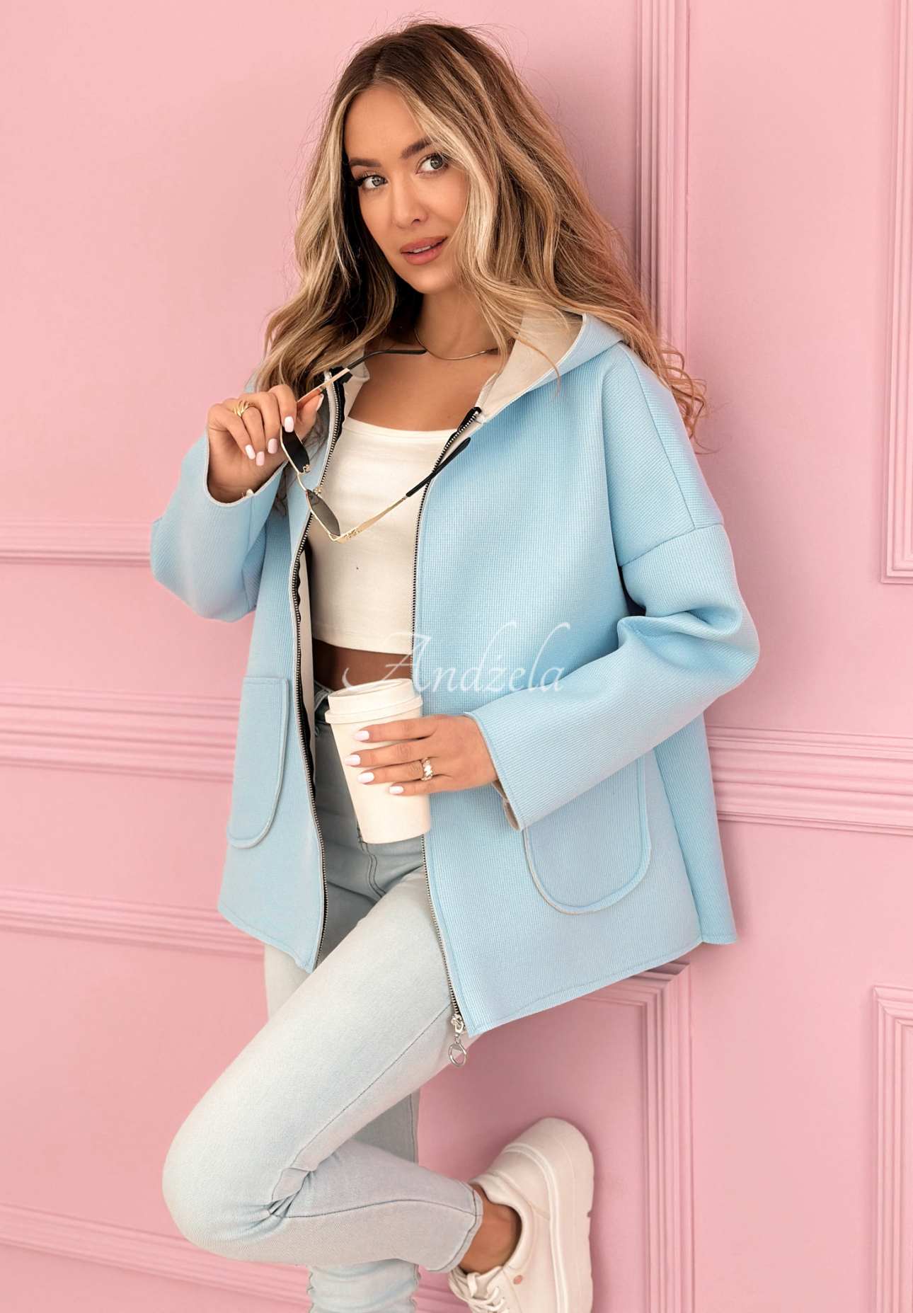 Kabátový mikina s kapucňou Madeline blankytný