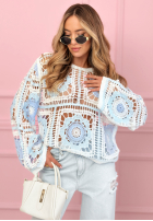 Ozdobnie pleciony ażurowy Sveter Serilda blankytný