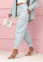 Nohavice džínosové mom fit z przetarciami Socorro svetlomodré