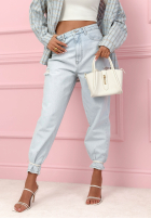 Nohavice džínosové mom fit z przetarciami Socorro svetlomodré