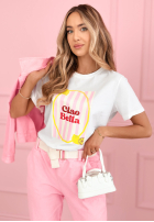 Tričko z nadrukiem Ciao Bella biało-ružový