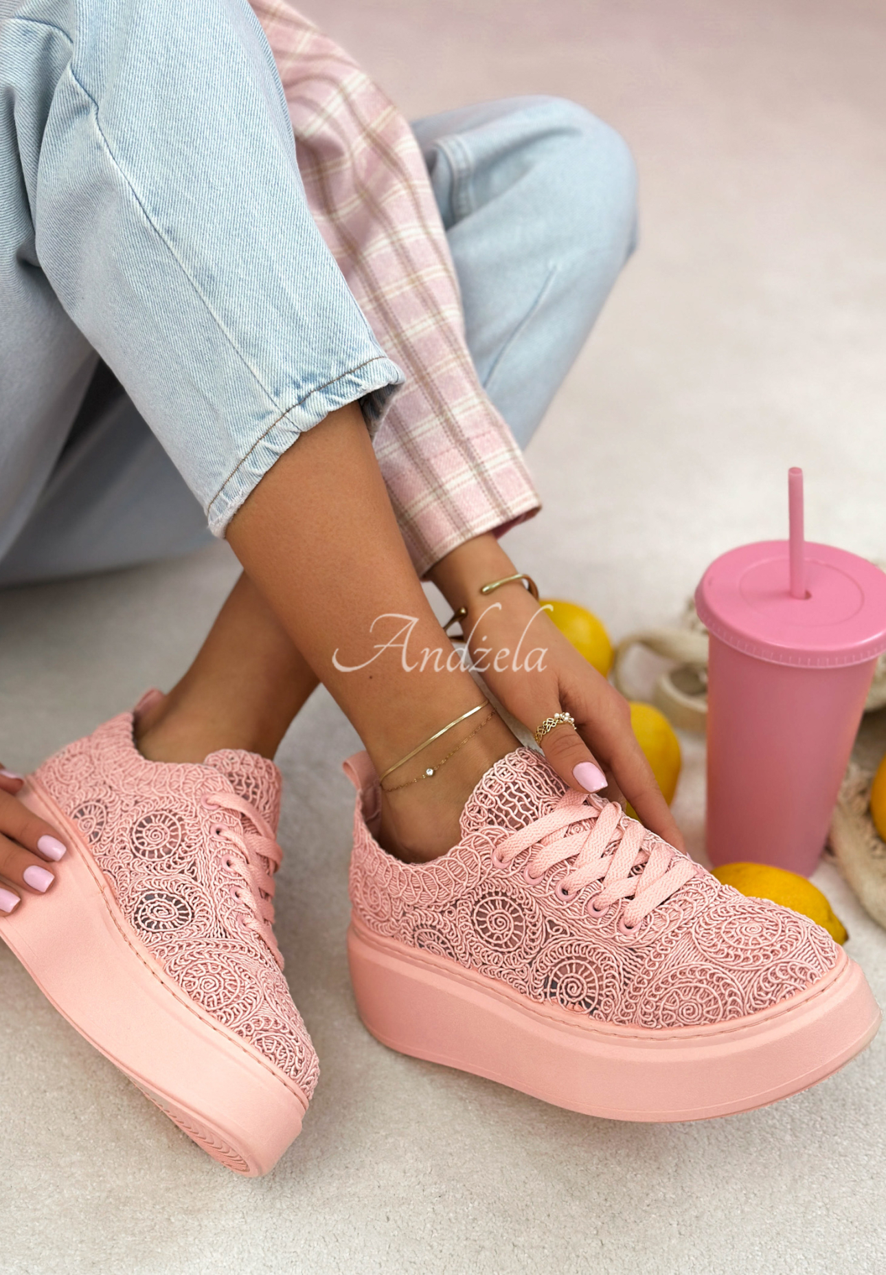 Čipkované tenisky Bianco ružové