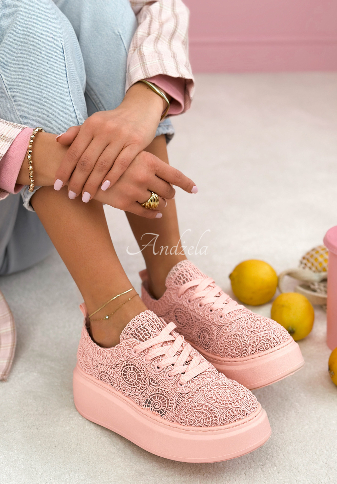 Čipkované tenisky Bianco ružové