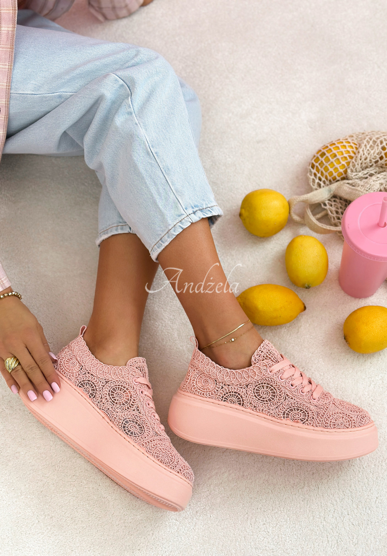 Čipkované tenisky Bianco ružové