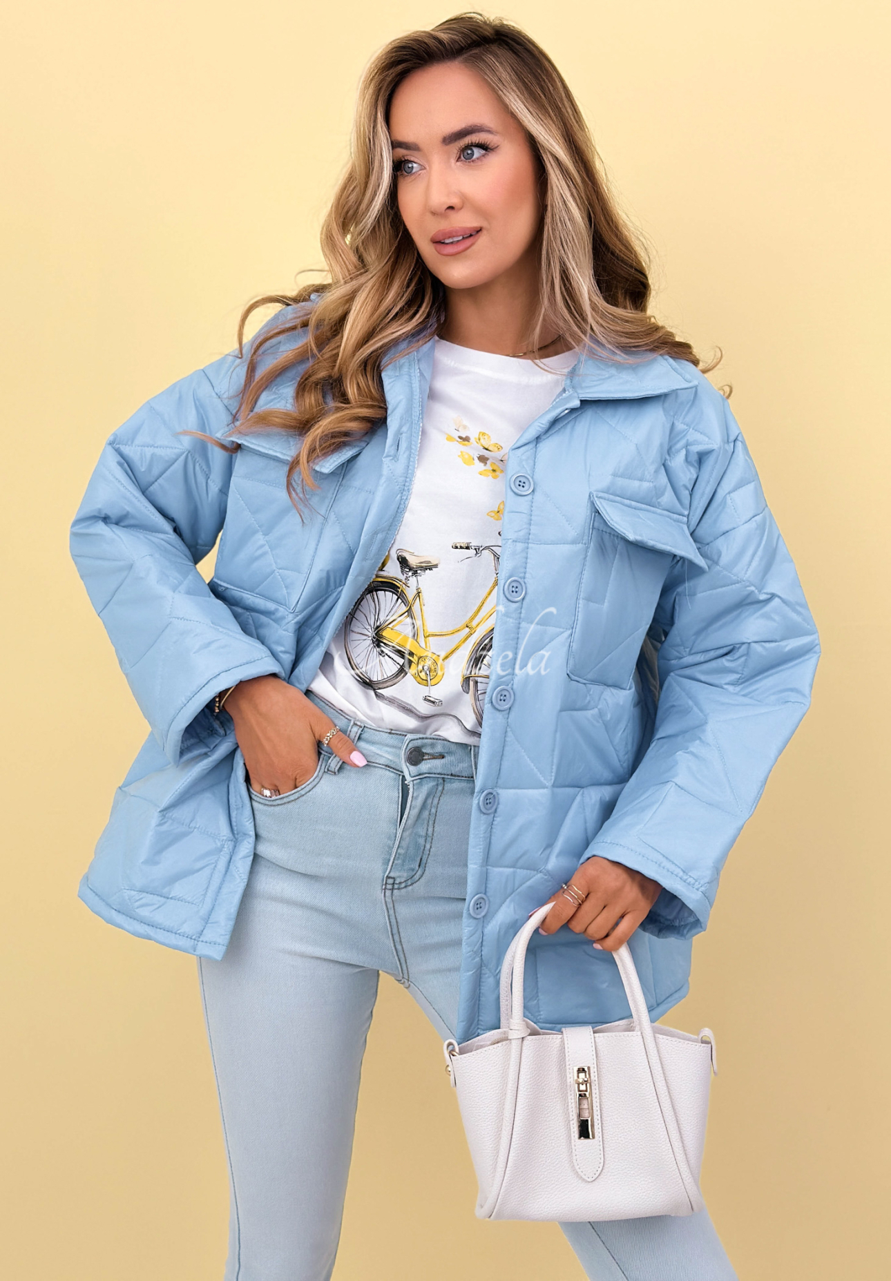 Prešívaná bunda s golierom a vreckami Sunflower blankytná