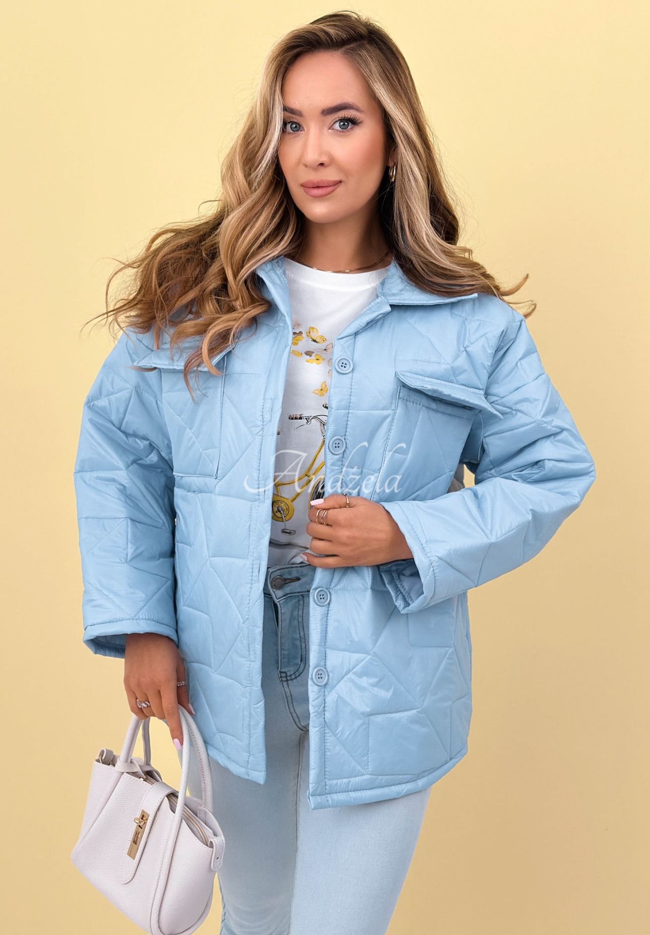 Prešívaná bunda s golierom a vreckami Sunflower blankytná