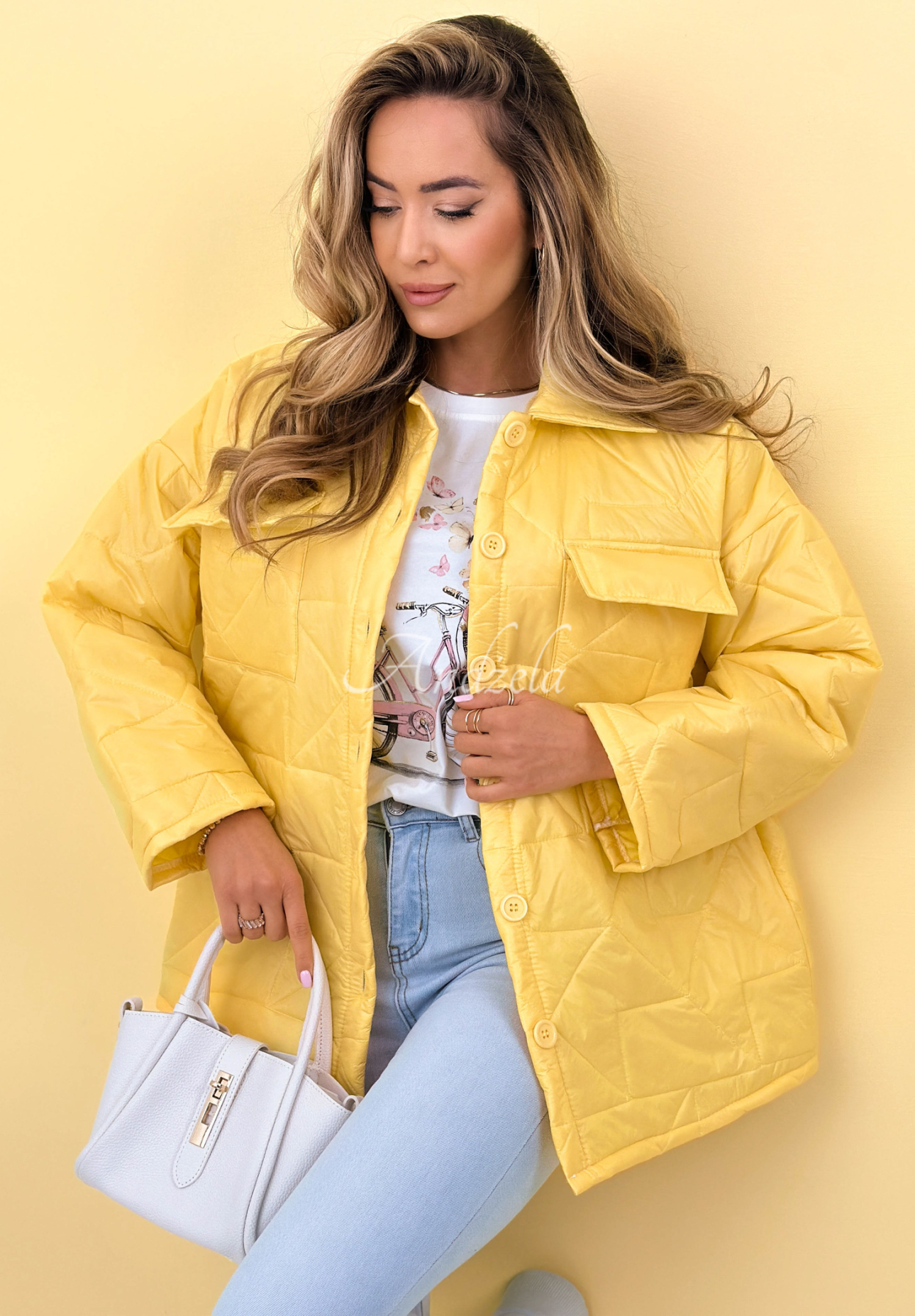 Prešívaná bunda s golierom a vreckami Sunflower žltá