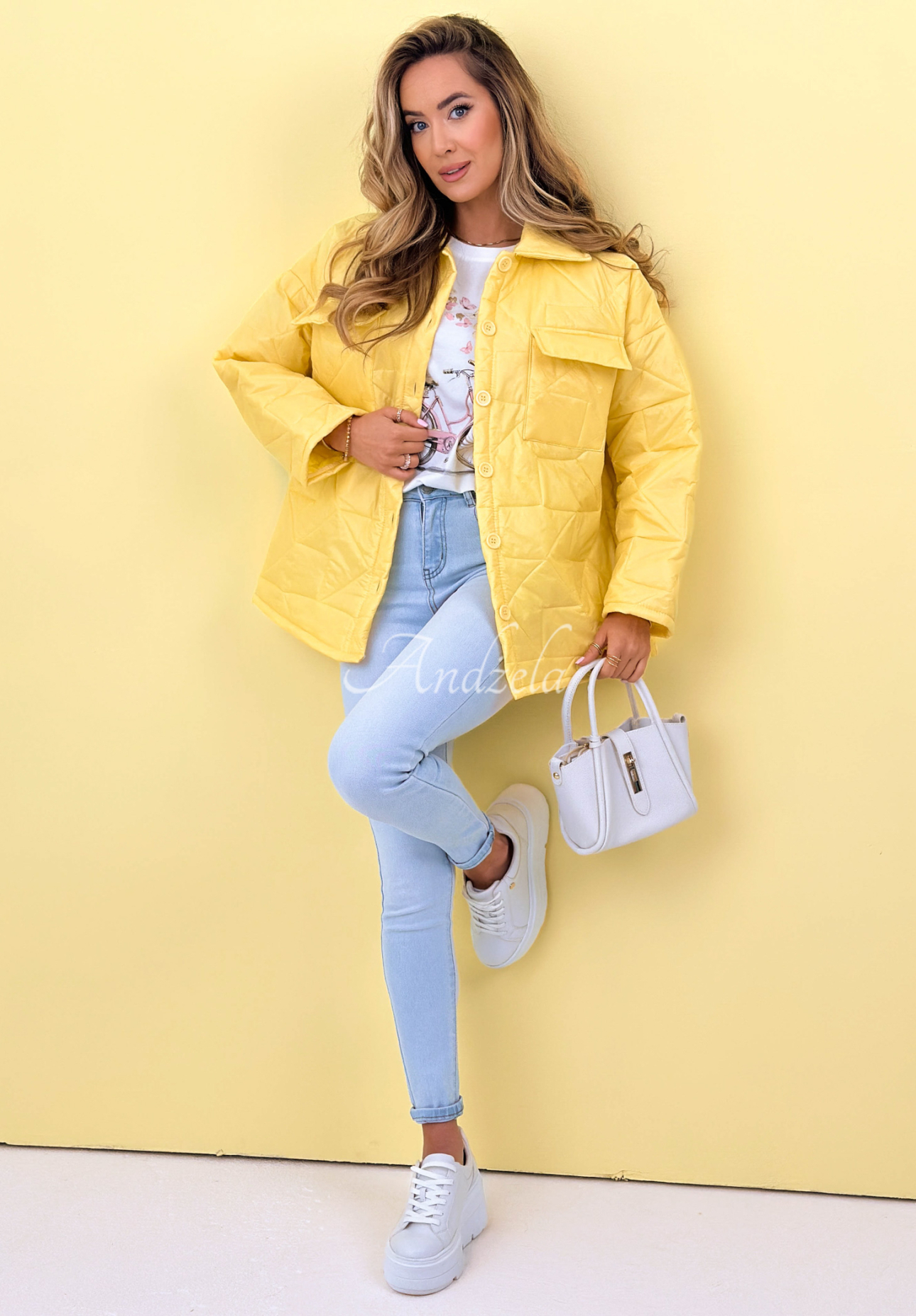 Prešívaná bunda s golierom a vreckami Sunflower žltá