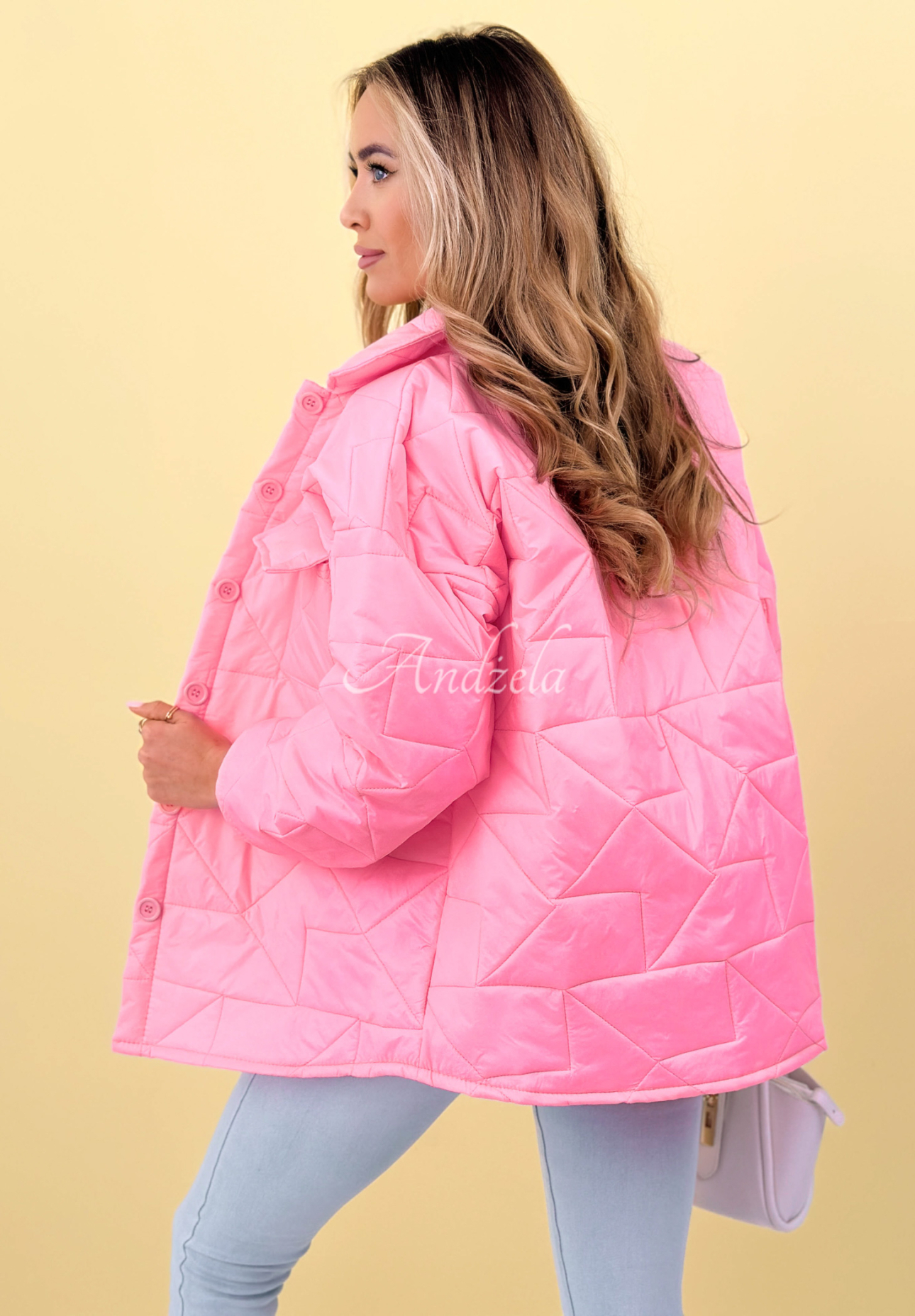 Prešívaná bunda s golierom a vreckami Sunflower ružová