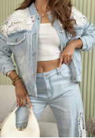 Nohavice džínosové mom fit z koronką Lacy Tracy svetlomodré