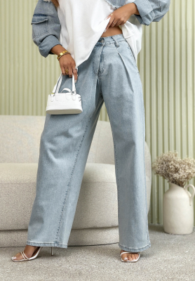 Dž&iacute;nsov&eacute; nohavice wide leg so z&aacute;hybmi Stay For Now svetlomodr&eacute;