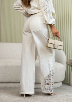 Nohavice wide leg z koronką Eleanor ecru