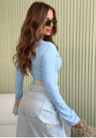Blúzka longsleeve z dekoltem i koronką Subtle Touch blankytná