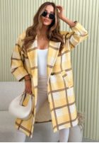 Dlhý Kabát oversize w kratę Ismeray żółto-čokoládový