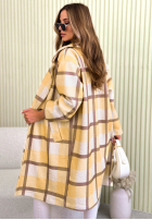 Dlhý Kabát oversize w kratę Ismeray żółto-čokoládový