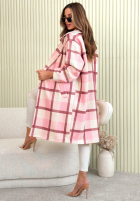 Dlhý Kabát oversize w kratę Ismeray żółto-čokoládový