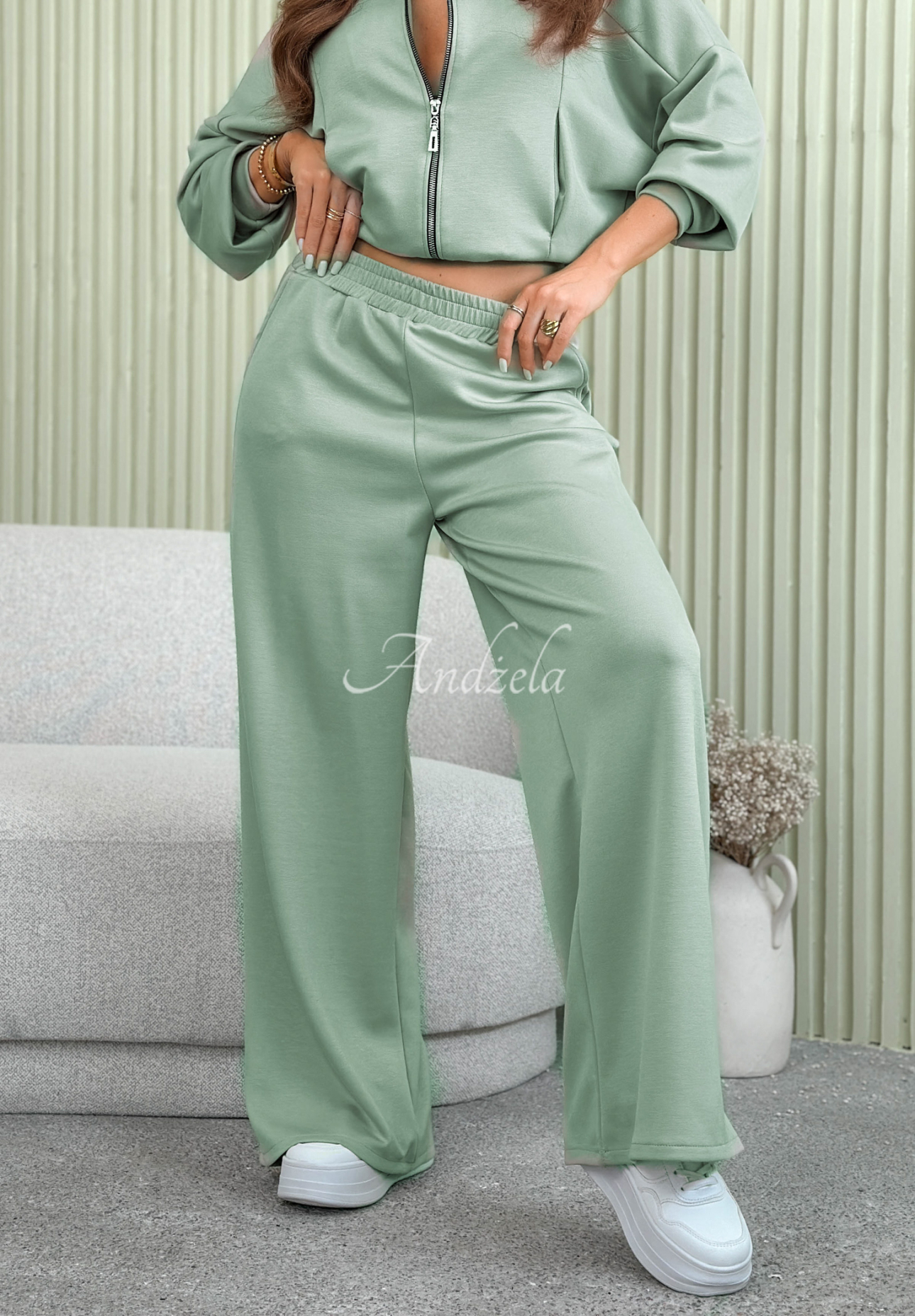 Viskózová tepláková súprava mikina a nohavice Now You See šalviové