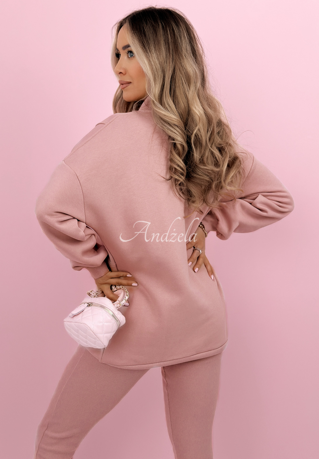 Bavlnená súprava mikina, legíny, top 3v1 Look At Me púdrovo ružová