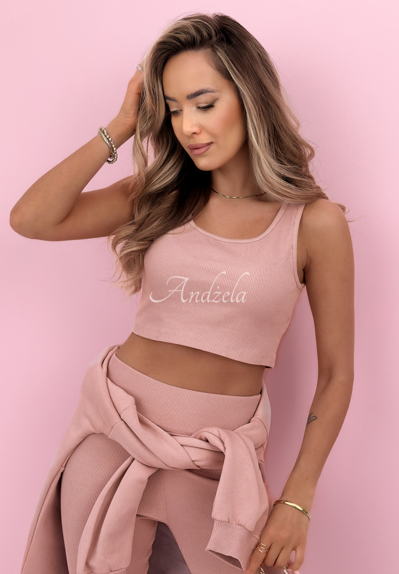 Bavlnená súprava mikina, legíny, top 3v1 Look At Me púdrovo ružová