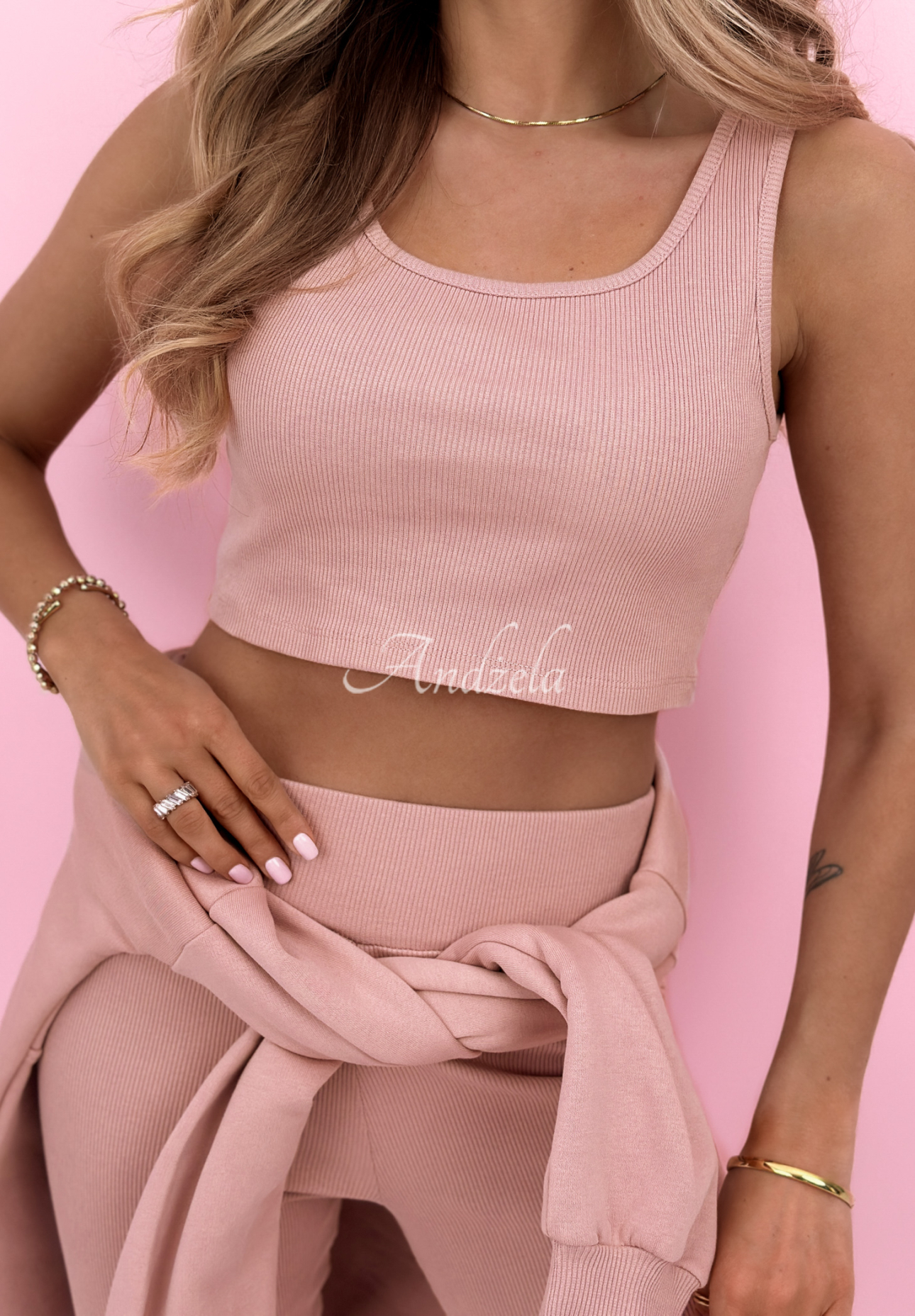 Bavlnená súprava mikina, legíny, top 3v1 Look At Me púdrovo ružová