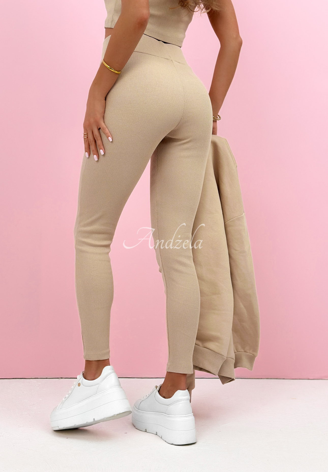 Bavlnená súprava mikina, legíny, top 3v1 Look At Me béžový