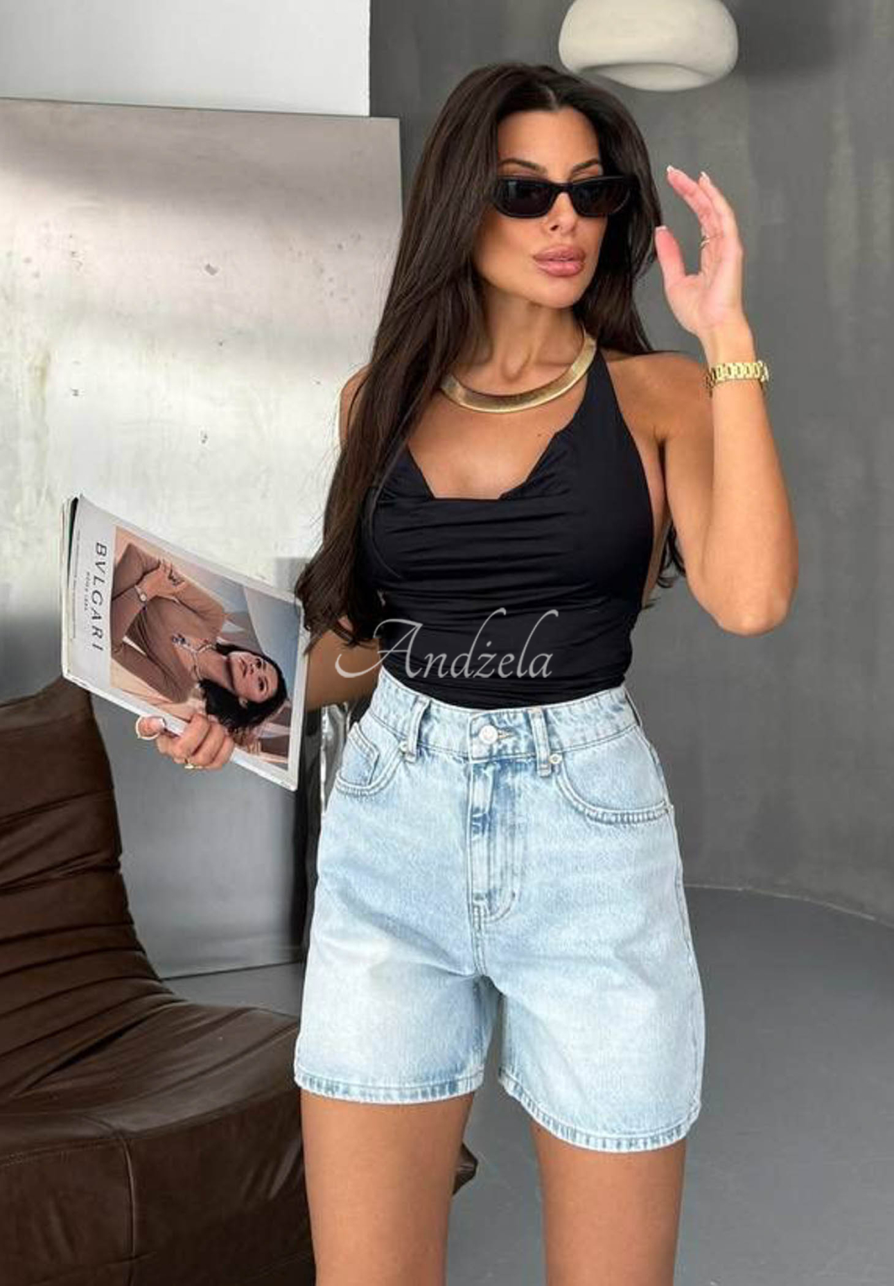 Džínsové šortky Valerias svetlomodré