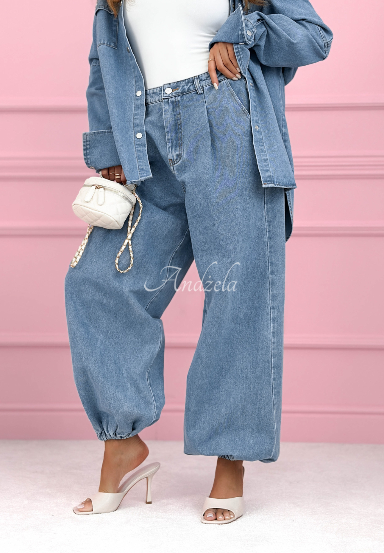 Džínsová súprava košeľa a nohavice balloon Emmeline svetlomodrý