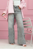 Nohavice džínosové wide leg z kokardkami Aracello jasnoszare