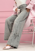 Nohavice džínosové wide leg z kokardkami Aracello jasnoszare