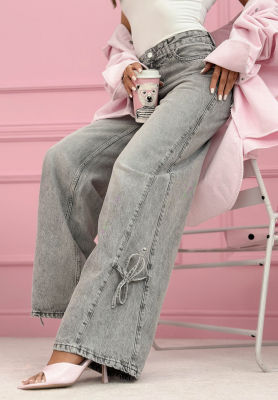 Dž&iacute;nsy wide leg s ma&scaron;ličkami Aracello svetlosiv&eacute;