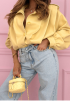 Nohavice džínosové mom fit z wiązaniem Annora svetlomodré