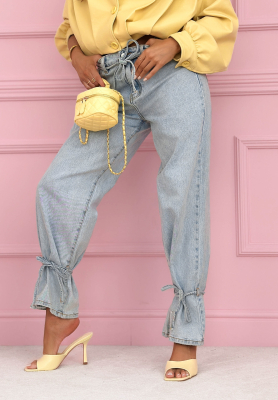 Dž&iacute;nsy wide leg s viazan&iacute;m Annora svetlomodr&eacute;