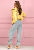 Nohavice džínosové mom fit z wiązaniem Annora svetlomodré