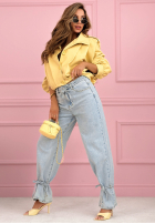 Nohavice džínosové mom fit z wiązaniem Annora svetlomodré