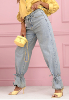 Nohavice džínosové mom fit z wiązaniem Annora svetlomodré