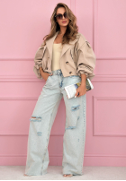 Nohavice džínosové wide leg z przetarciami Claribel svetlomodré