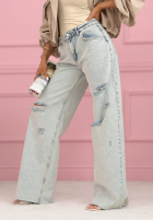 Nohavice džínosové wide leg z przetarciami Claribel svetlomodré