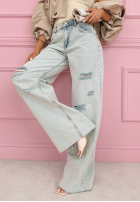 Nohavice džínosové wide leg z przetarciami Claribel svetlomodré