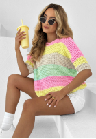 Sveter w paski Colorful Lines różowo-mentolový