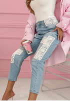 Nohavice džínosové skinny z koronkowymi naszywkami Funny Times svetlomodré