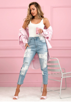 Nohavice džínosové skinny z koronkowymi naszywkami Funny Times svetlomodré