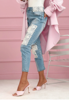 Nohavice džínosové skinny z koronkowymi naszywkami Funny Times svetlomodré